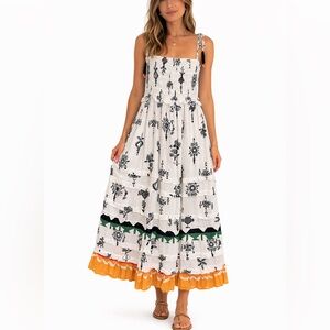 FARM RIO x Alberto Pitta Stamp Midi Dress | Small | White